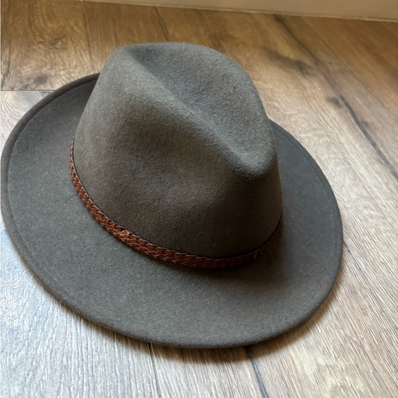 Crushable 100% Wool Green Gray Safari Fedora Travel Hat Braided Band Size 60 - Picture 4 of 16
